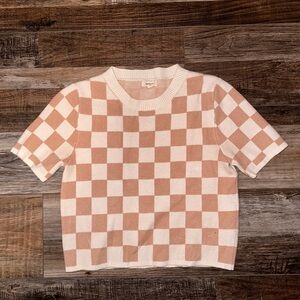 Checkered Cropped Sweater in Cream and Tan